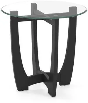 SlickBlue 23.5 Inch Round End Side Table with Tempered Glass Tabletop-Black