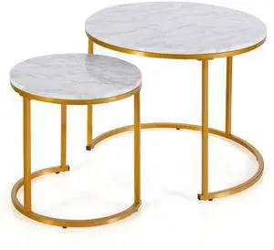 SlickBlue Set of 2 Modern Round Stacking Nesting Coffee Tables-Golden