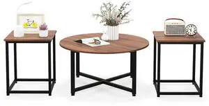 SlickBlue 3-Piece Coffee Table Set Round Coffee Table and 2PCS Square End Tables