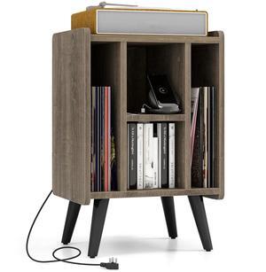 SlickBlue Vinyl Record Storage Turntable Stand with 4 Open Shelves-Gray