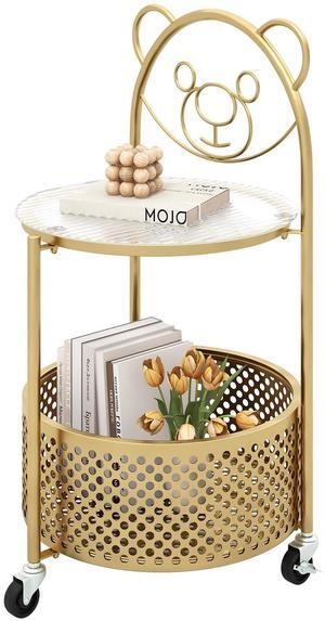 SlickBlue Modern Sofa Side Table on Lockable Wheels for Living Room Bedroom Study-Gold