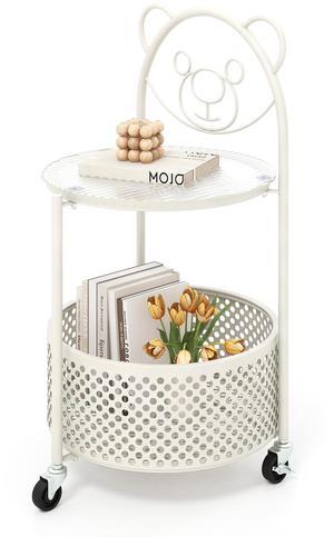 SlickBlue Modern Sofa Side Table on Lockable Wheels for Living Room Bedroom Study-White