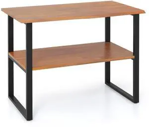 SlickBlue 2-Tier Teak Wood End Table Sofa Side for Living Room Hallway Laundry