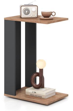 SlickBlue 2-Tier C-Shaped Side Table with Universal Wheels and Shelf-Rustic Brown