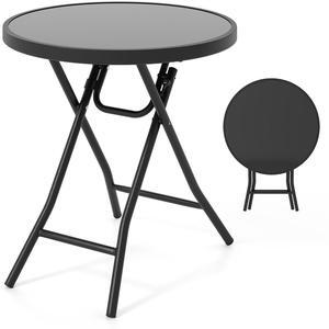 SlickBlue 18 Inch Folding Side Table Patio Round Compact Coffee Table-Black