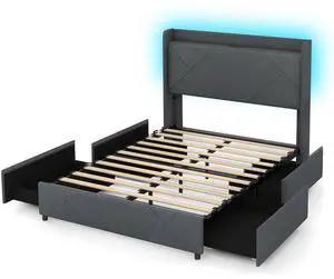 SlickBlue Bed Frame with LED Lights and Charging Station