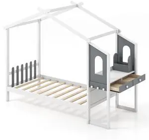 SlickBlue  Frame with House Roof Canopy and Fence for Kids