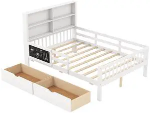 SlickBlue Bed Frame with 2 Drawers and Bookcase for Boys and Girls