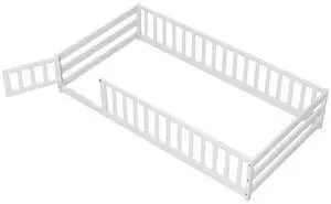 SlickBlue Kids Wood Montessori Floor Bed with Door and Fence