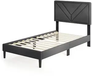 SlickBlue Upholstered Platform Bed with Tufted Headboard and Wooden Slats