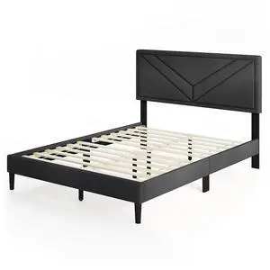 SlickBlue Upholstered Platform Bed with Tufted Headboard and Wooden Slats