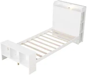 SlickBlue  Frame with 2 USB Ports with Storage Headboard and Lights