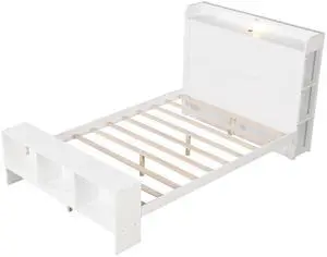 SlickBlue Frame with 2 USB Ports with Storage Headboard and Lights