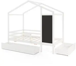 SlickBlue Wooden Platform Bed Frame with Bookcase Headboard