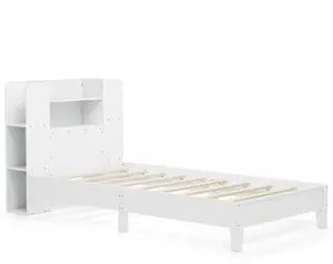 SlickBlue Wooden Platform Bed Frame with Bookcase Headboard