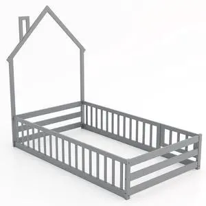 SlickBlue Montessori Floor Bed with Lockable Door and Full-Length Guardrail