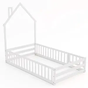 SlickBlue Montessori Floor Bed with Lockable Door and Full-Length Guardrail