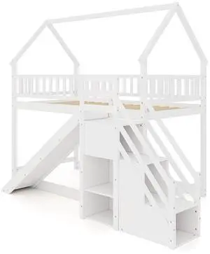 SlickBlue Bunk Bed with Slide and Staircase