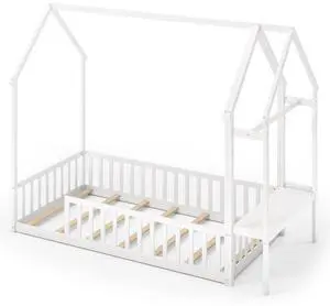 SlickBlue House Floor Bed Montessori Bed Frame with Storage Shelf