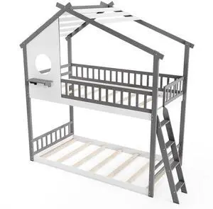 SlickBlue  House Bunk Bed with Roof and Guardrails for Kids