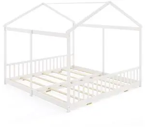 SlickBlue Double Floor Bed for Twins House Beds with Safety Guardrails for 2 Kids