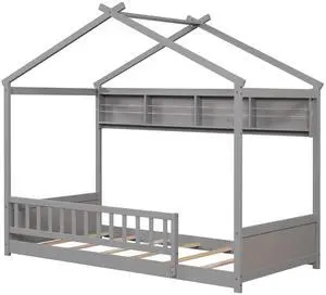 SlickBlue House Bed with Storage Shelf and Headboard