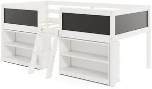 SlickBlue Kid Twin Size Low Loft Bed with Chalkboard Ramp Ladder and Bookcases