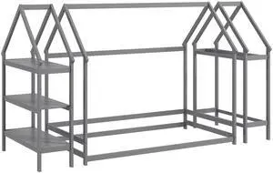 SlickBlue Montessori Floor House Bed with Detachable Storage Shelves