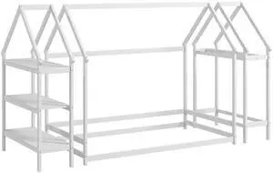 SlickBlue Montessori Floor House Bed with Detachable Storage Shelves