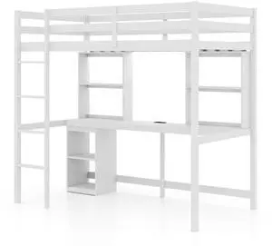 SlickBlue Loft Bed with LED Light and Desk No Box Spring Needed
