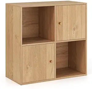 SlickBlue 4-Cube Bookcase 3-Tier Bookshelf with Dual Anti-Tipping Kits and 2 Cabinets