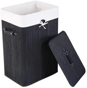 SlickBlue Rectangle Bamboo Hamper Laundry Basket Washing Cloth Bin Storage Bag Lid 3 color-Black