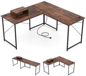 SlickBlue 95 Inch 2-Person L-Shaped Long Reversible Computer Desk with Monitor Stand