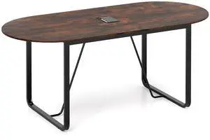 SlickBlue 71 Inches Executive Table Oval Home Office Table with Cable Management Hole