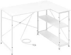 SlickBlue L-shaped 47 Inch Reversible Corner Desk with Adjustable Storage Shelves