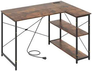 SlickBlue L-shaped 47 Inch Reversible Corner Desk with Adjustable Storage Shelves