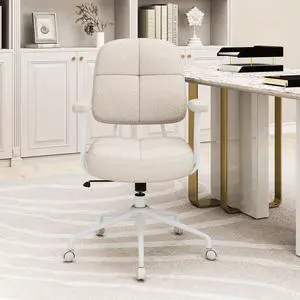 SlickBlue Leathaire Upholstered Task Home Office Chair with Cushioned Back-Beige