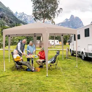 SlickBlue 13 x 11.5 FT Hexagonal Pop-Up Height Adjustable Canopy Tent with Dressed Legs-Khaki