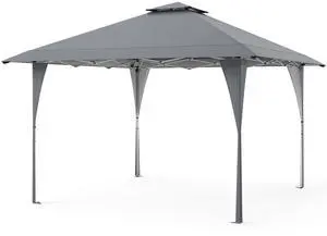 SlickBlue 13 X 13 FT Pop up Gazebo with Portable Carrying Bag 8 Stakes and 4 Wind Ropes-Grey