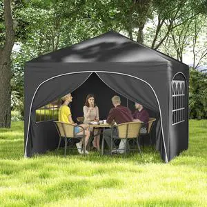 SlickBlue 10 X 10 FT Pop up Canopy Tent with 4 Removable Sidewall-Grey