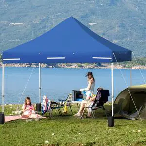 SlickBlue 10 x 10 Feet Pop-up Gazebo with 5 Removable Zippered Sidewalls and Extended Awning-Blue