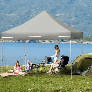 SlickBlue 10 x 10 Feet Pop up Gazebo with 4 Height and Adjust Folding Awning-Grey
