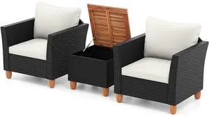 SlickBlue 3 Pieces Outdoor Patio Rattan Furniture Set with Coffee Table