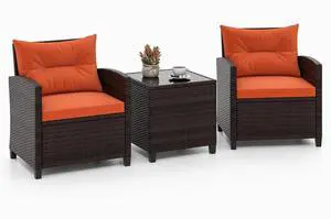 SlickBlue 3 Pieces Rattan Patio Furniture Set with Washable Cushion