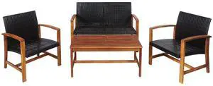 SlickBlue 4 Pieces PE Rattan Patio Furniture Set with Solid Acacia Wood