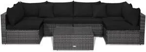 SlickBlue 7 Pieces Patio Rattan Furniture Set with Sectional Sofa Cushioned