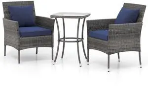 SlickBlue 3 Pieces Patio Furniture Set with Cushioned Patio Chairs and Tempered Glass Coffee Table