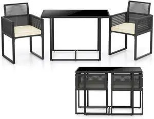 SlickBlue 3 Pieces Patio Tempered Glass Top Table and Chairs Set for Porch Backyard