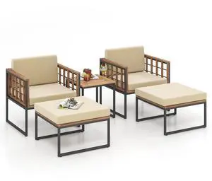 SlickBlue 5 Piece Outdoor Furniture Set Acacia Wood Chair Set with Ottomans and Coffee Table