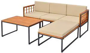 SlickBlue 5 Pieces Patio Furniture Set Acacia Wood Sectional Set with Heavy-Duty Metal Frame